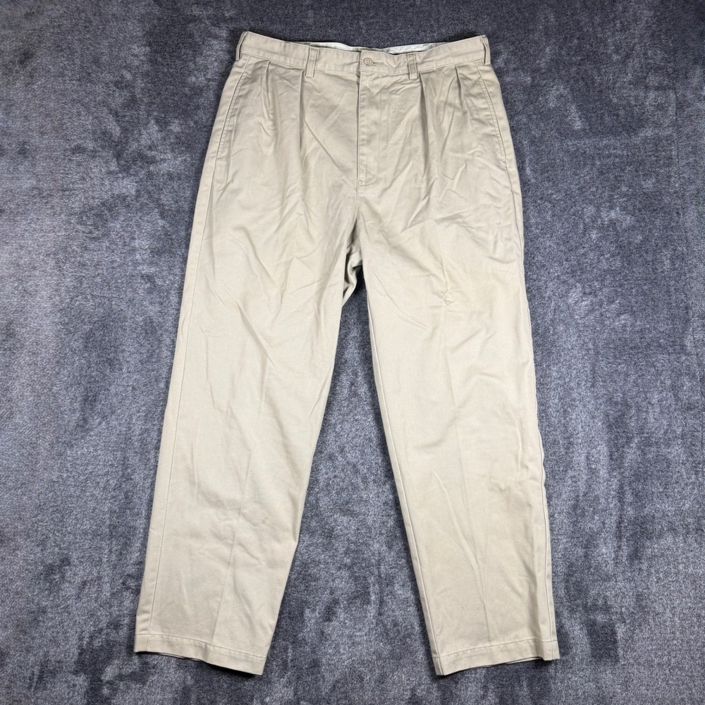 Polo Ralph Lauren Mens 36x30 Pleated Chino Pants Khaki Tan Cotton Dress Trousers